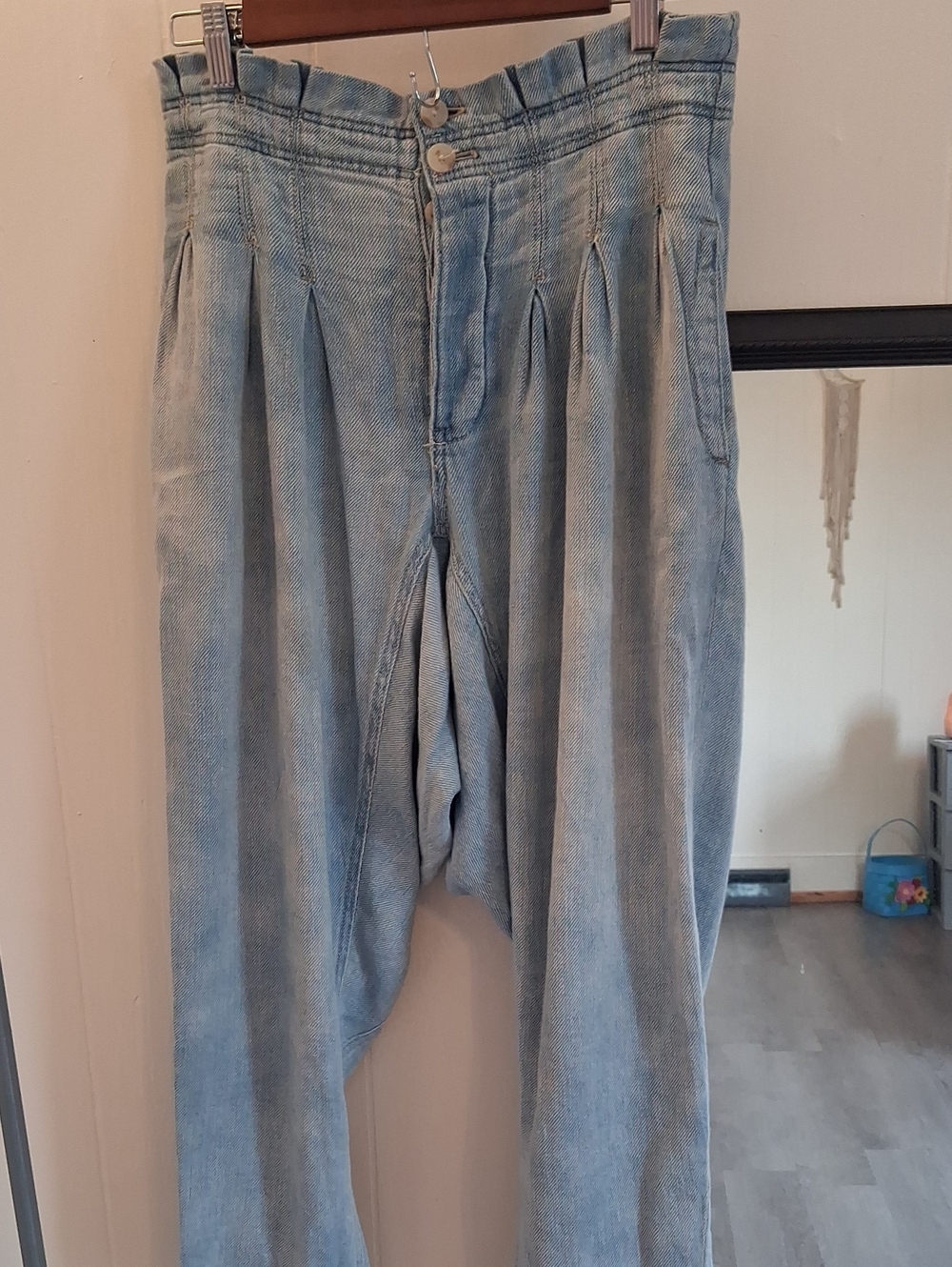 We The Free Oversized Light Blue Pleated High Waist Harem Pants Jeans